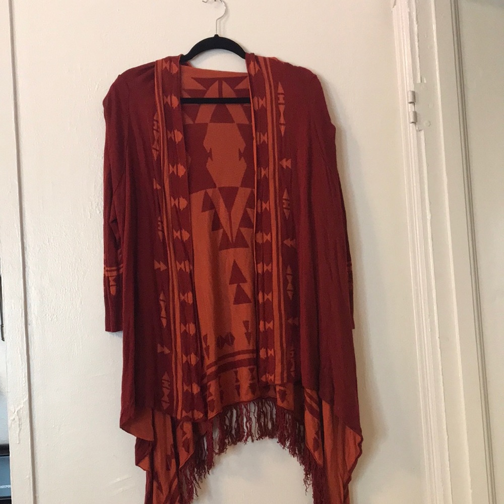 Boho red and orange cardigan. Size large.